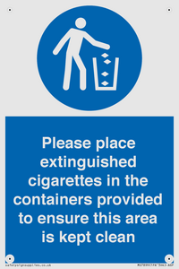 Please place extinguished cigarettes in the containers provided to ensure this area is kept clean